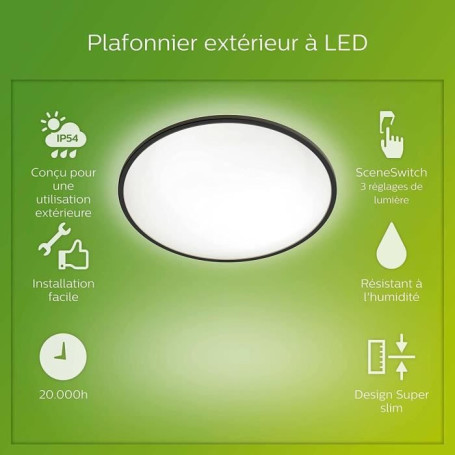 PHILIPS Plafonnier LED SUPERSLIM - 15W - IP54 - Noir 49,99 €