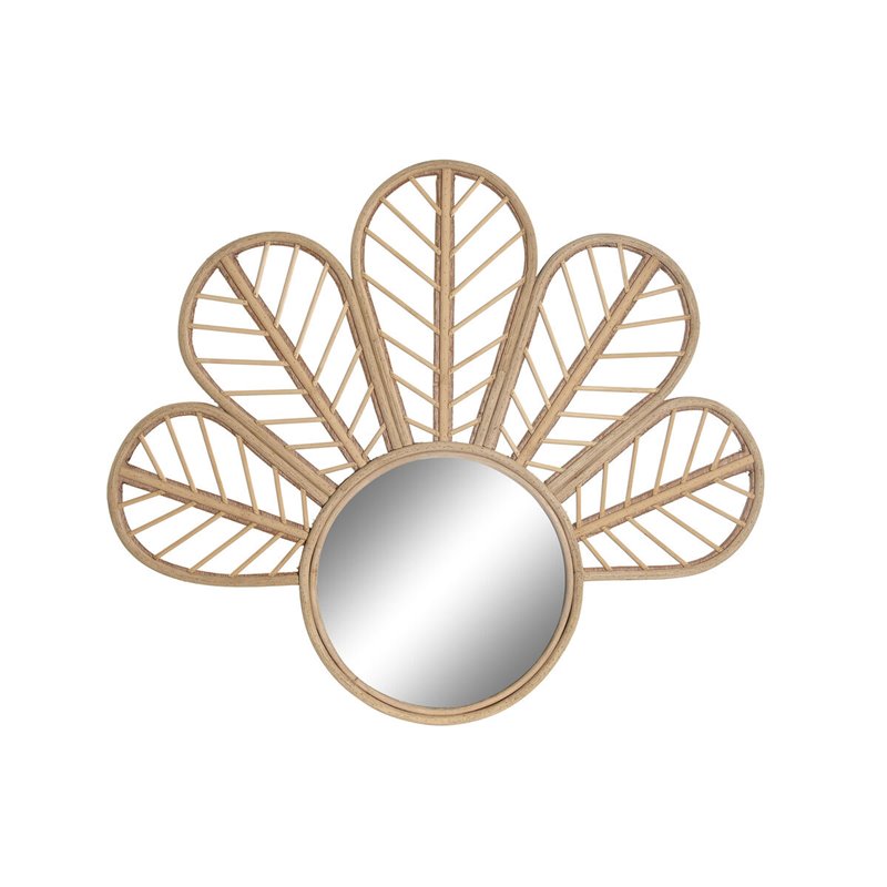 Miroir mural DKD Home Decor 69 x 2 x 60 cm Fleur Verre Naturel Marron Rotin Tropical