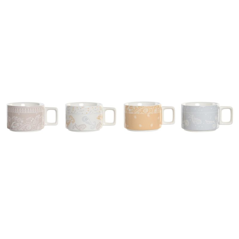 Image secondaire de Ensemble de tasses à café DKD Home Decor Jaune Bleu Blanc Rouge Métal Bambou Dolomite 260 ml 4 Pièces