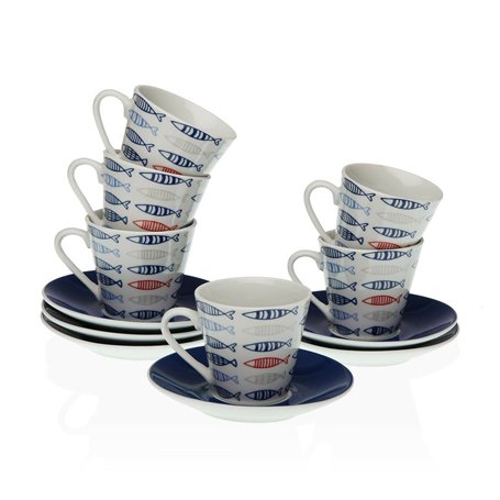 Lot de tasses avec soucoupes Versa Café Poissons Porcelaine (12 Pièces) 39,99 €