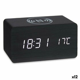 Montre-Réveil avec Chargeur sans Fil Noir PVC Bois MDF 15 x 7,5 x 7 cm ( 209,99 €