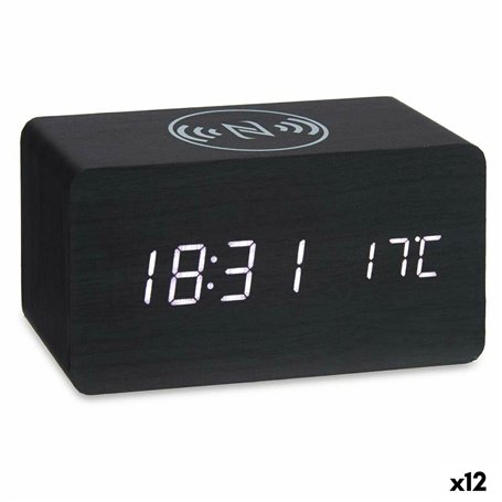 Montre-Réveil avec Chargeur sans Fil Noir PVC Bois MDF 15 x 7,5 x 7 cm ( 209,99 €