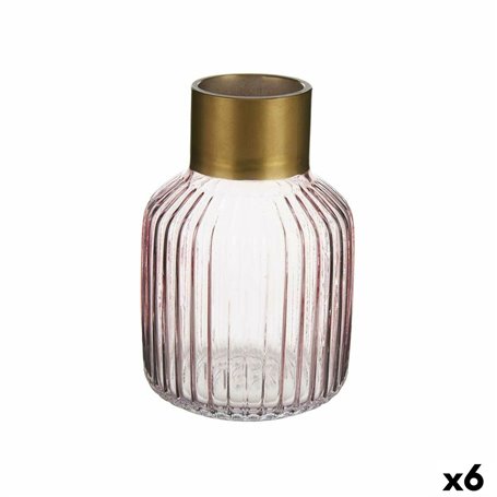 Vase Rayures Rose Doré verre 12 x 18 x 12 cm (6 Unités) 107,99 €