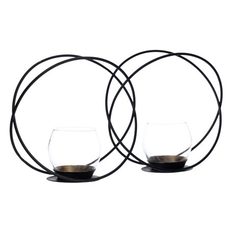 Bougeoir 35,5 x 8,2 x 18,7 cm Verre Noir Métal (2 Unités) 39,99 €