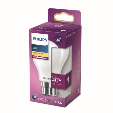 Philips ampoule LED Equivalent 40W B22 Blanc chaud non dimmable. verre 11,99 €