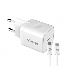Chargeur Mural + Câble USB C Celly iPhone Blanc 20 W