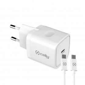 Chargeur Mural + Câble USB C Celly Blanc 20 W
