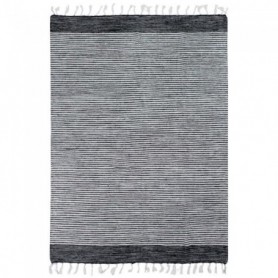 TERRA COTTON BANDES - Tapis 100% coton bandes noir-gris-blanc 190x290