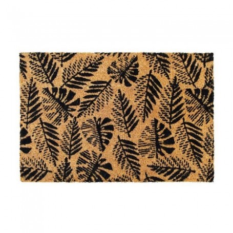 FOUGERE - Paillasson en fibre de coco motif fougères naturel et noir 60x40