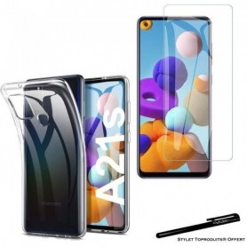 Verre trempé pour Samsung Galaxy A21S et coque de protection souple transparente