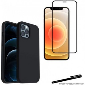 Coque de protection Noir + Verre trempé bords noirs pour Apple iPhone