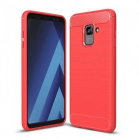 Coque rouge pour Samsung Galaxy A8 2018 Texture en fibre de carbone brossé