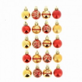 Boules de Noël 3cm avec décorations arabesques - 20 pièces - Rouge/Or