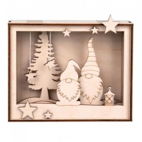 Kit décoratif cadre de Noël en bois - Lutins du Père Noël - 15 cm