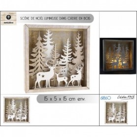 Scène de Noël lumineuse dans cadre en bois, Dim: 22x5.5x22 cm env . 1