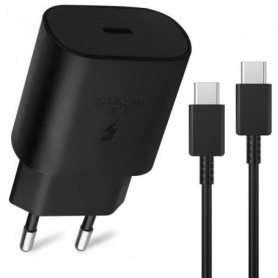 Chargeur Rapide USB-C 25W Noir + Câble 1M USB-C vers USB-C pour Samsung