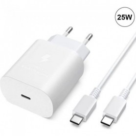 Chargeur USB-C 25W + Câble USB-C vers USB-C 1M Blanc pour Samsung Galaxy