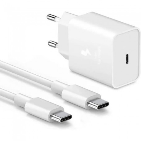 Chargeur Rapide 25W USB-C + Câble USB-C vers USB-C 1M Blanc pour Samsung