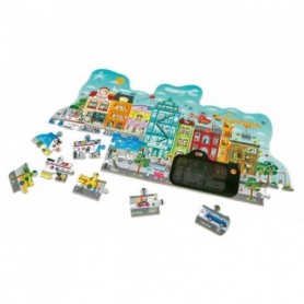 HAPE - Puzzle en bois - E1629 - Puzzle ville animée et carte à vision