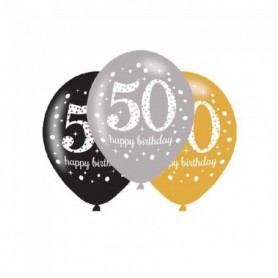 Noir et or 50e anniversaire ballons Party Pk6