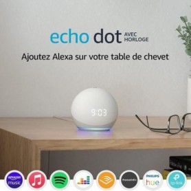 Echo Dot (4e génération), Enceinte connectée avec horloge et Alexa, Blanc