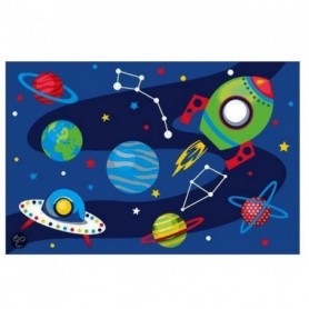 Tapis Espace 80 x 120 cm fusee etoile planete space enfant GUIZMAX