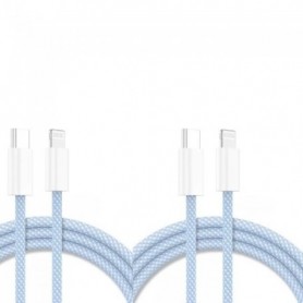 Cables X2 Type-C Charge Rapide Nylon Renforce Bleu 2M  Pour iPhone 8
