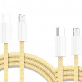 Cables X2 Type-C Charge Rapide 3A Nylon Renforce Jaune 2M  Pour iPhone