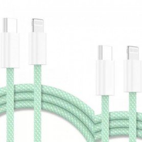 Cables X2 Type-C Charge Rapide 3A Nylon Renforce Vert 2M  Pour iPhone