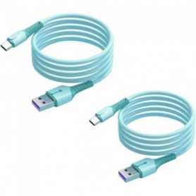 Cables X2 USB-Type C Charge Rapide 3A Silicone Bleu 2m  Pour Smartphone