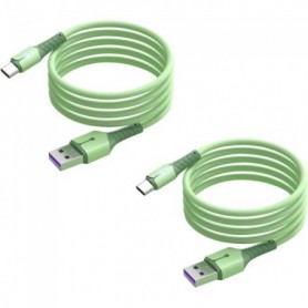 Cables X2 USB-Type C Charge Rapide 3A Silicone Vert 2m Pour Smartphone