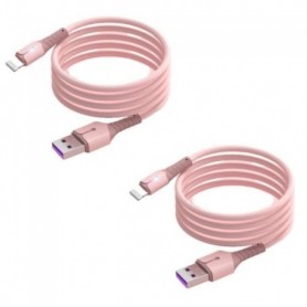 Cables X2 USB Charge Rapide 3A Silicone Rose 2m  Pour iPhone 8 / X / XR