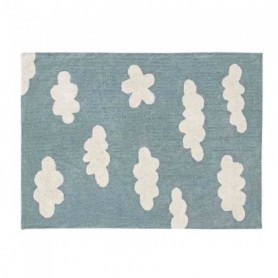 Tapis enfant coton lavable bleu vintage nuages blanc Lorena Canals  Multicolore