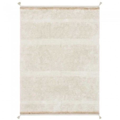 Tapis coton beige texturé avec finition pompons XL - 200 x 300 cm