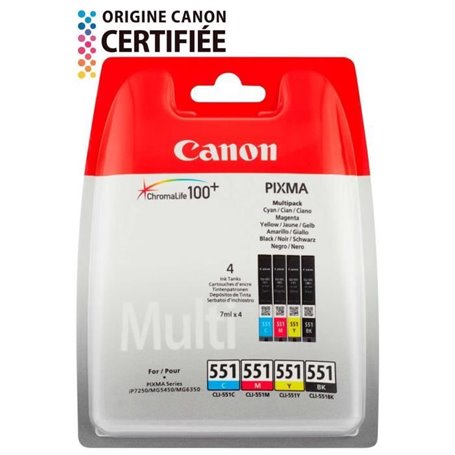 CANON Pack de 4 cartouche d'encre CLI-551 Noir/Cyan/Magenta/Jaune