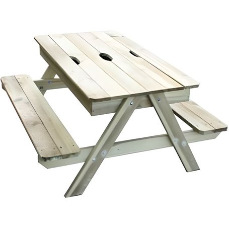 Table pique-nique en bois pour enfant avec bac a sable intégré PICSAND