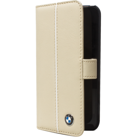 Etui à rabat BMW en cuir beige pour iPhone 4/4S