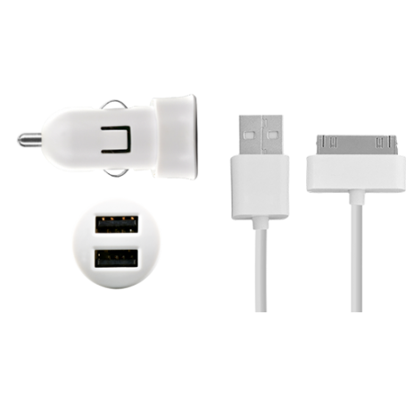 Mini chargeur allume-cigare blanc 2A connectique 30 broches Apple