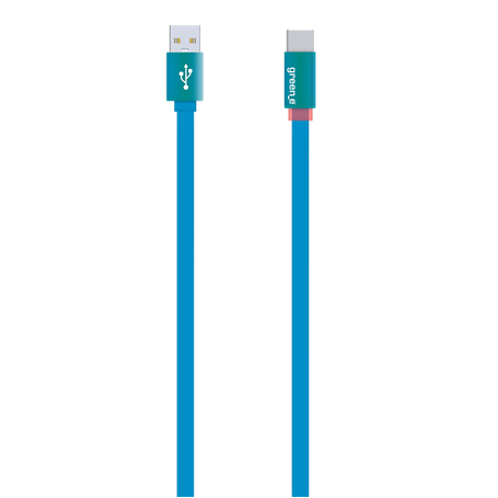 Câble plat bleu USB C/USB avec indicateur de charge