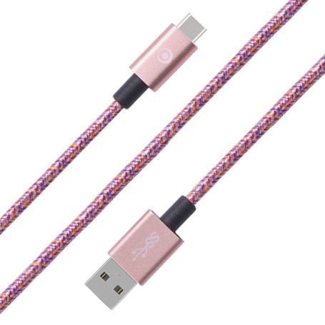 Câble Tissé USB A/USB C 2m Rose - 3A Bigben