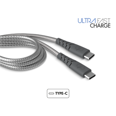 Câble Ultra-renforcé USB C/USB C 1,2m 3A Gris - Garanti à vie Force Po