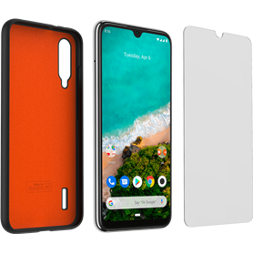 Pack Coque souple Noire intérieur Orange + Protège-écran en Verre trem
