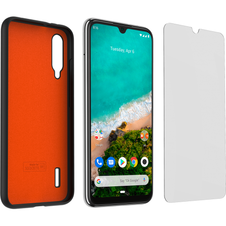 Pack Coque souple Noire intérieur Orange + Protège-écran en Verre trem