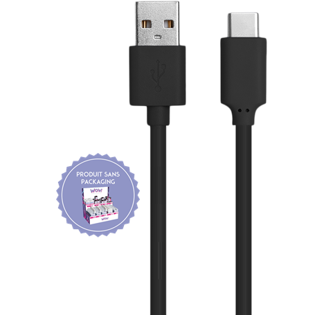 Câble USB A/USB C 1 m 3A Noir - Produit vrac pour BOX WOW