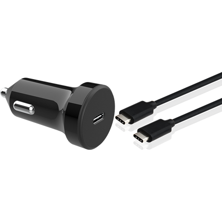Chargeur voiture USB C 18W Power Delivery + Câble USB C/USB C Noir Big