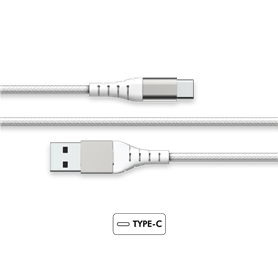 Câble Renforcé USB A/USB C 2m 3A Blanc - Garanti à vie Force Power Lit