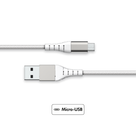 Câble Renforcé USB A/micro USB 1,2m 2.1A Blanc - Garanti à vie Force P