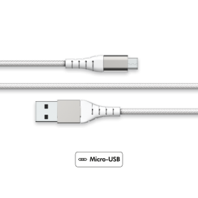 Câble Renforcé USB A/micro USB 2m 2.1A Blanc - Garanti à vie Force Pow