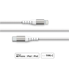 Câble Renforcé USB C/Lightning 2m 3A Blanc - Garanti à vie Force Power