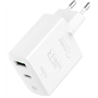 Double Chargeur maison USB A+C PD 32W (12+20W) Power Delivery Blanc Pu